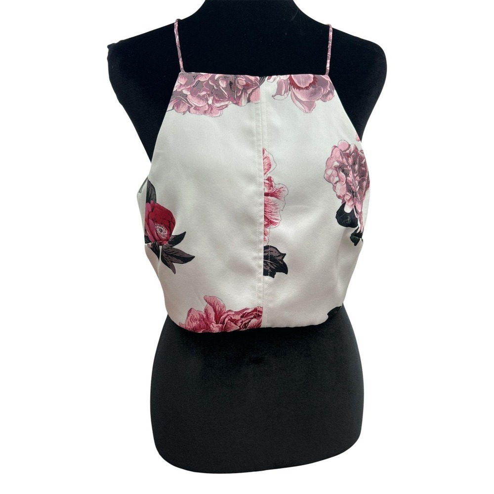 C/MEO Collective Floral Crop Top Cream Pink Open Back Spaghetti Strap Medium